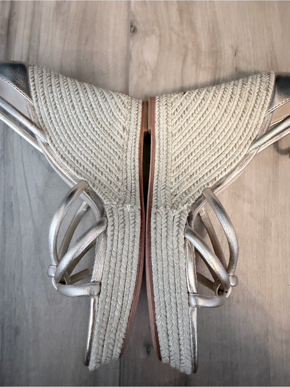 PAIGE Metallic Gold Espadrille Wedge Sandals with Ankle Strap - Picture 7 of 13